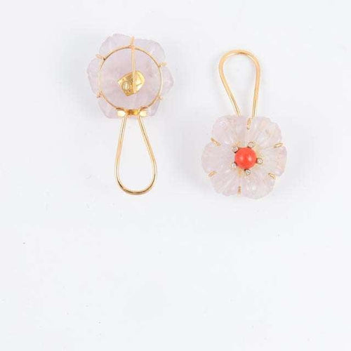 Boucles d'oreilles Boucles d'oreilles fleurs Cristal de roche Corail Diamants 58 Facettes B9624