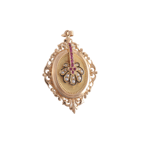 Pendentif Pendentif porte-photo rubis de synthèse et perles 58 Facettes