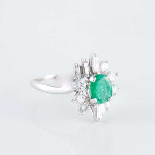 Bague Bague Marguerite Emeraude Diamants brillants & baguettes 58 Facettes 1