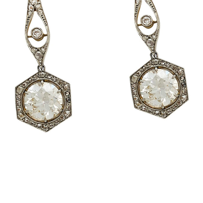 Boucles d'oreilles Boucles d'oreilles pendantes 1900 platine, or et diamants. 58 Facettes 30494