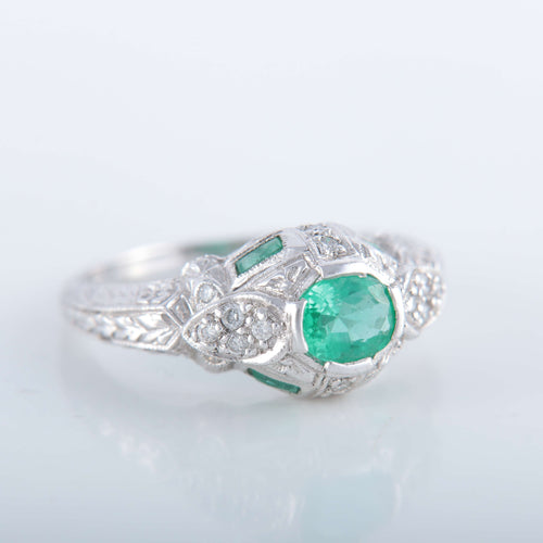 Bague 53 Bague style Art Déco Emeraudes Diamants 58 Facettes 1