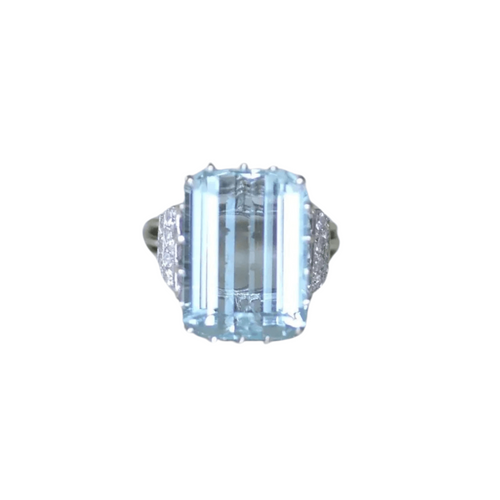 Bague 55 Bague Cocktail Or blanc Platine Aigue-marine Diamants 58 Facettes
