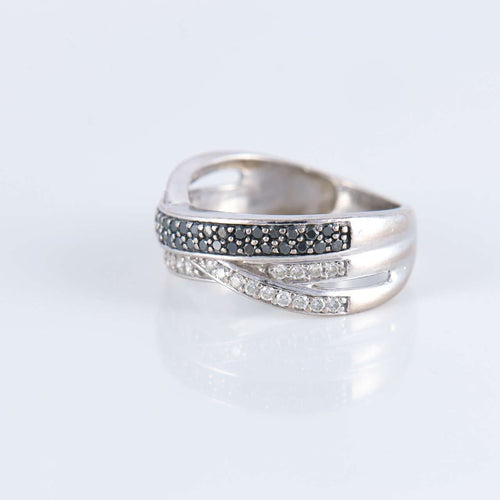 Bague 53 Bague Croisée pavage Diamants noirs et blancs 58 Facettes JE239