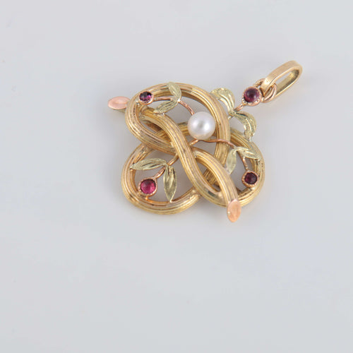 Pendentif Pendentif Art Nouveau Perle et pierres rouges 58 Facettes