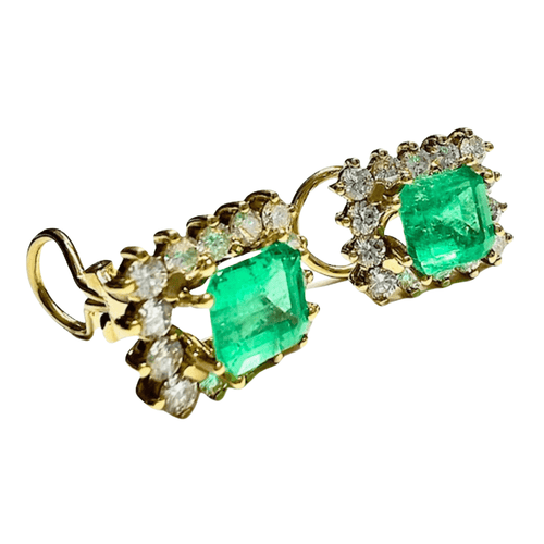 Boucles d'oreilles BOUCLES D'OREILLES EN OR 18 KT de STYLE CLASSIQUE DESIGN RÉTRO avec DIAMANTS et ÉMERAUDES 58 Facettes Q947A