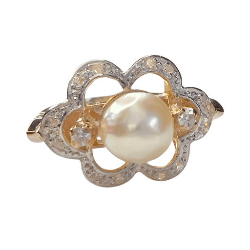 Bague 53.5 Bague design Art Déco 1930-1935 en or 18 kt avec diamants et perles de culture 58 Facettes Q988A
