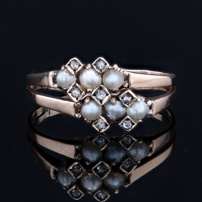 Bague 53 Bague ancienne double anneau perles fines diamants 58 Facettes 20-036