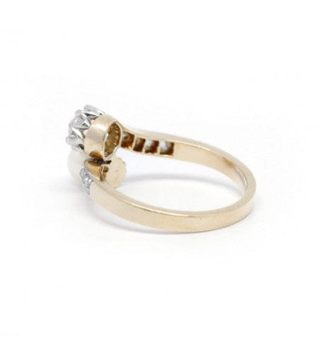 Bague 52 / Jaune et blanc / Or 750 et Platine 950 Bague Toi & Moi Perle Et Diamants 58 Facettes 200042R