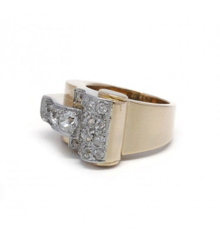 Bague 46 / Jaune et blanc / Or 750‰ et Platine 950‰ Bague Tank Diamants 58 Facettes 230041SP