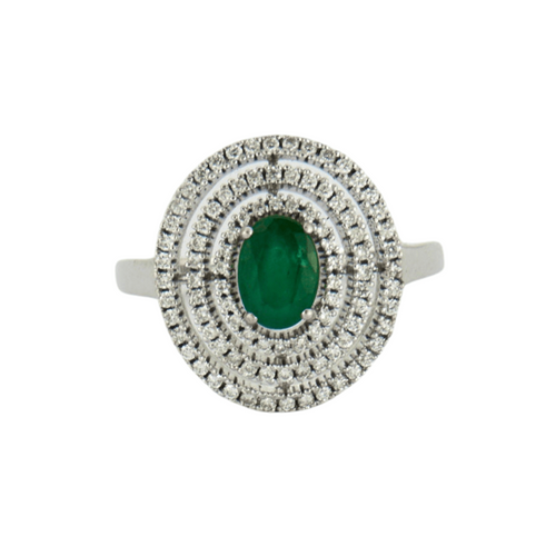 Bague 64 Bague Emeraude triple entourage Diamants 58 Facettes EL2-33