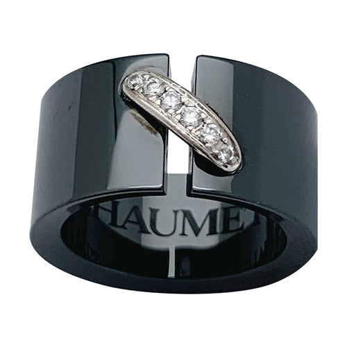 Bague 47 Bague Chaumet, "Liens", céramique noire, or blanc, diamants. 58 Facettes 30593