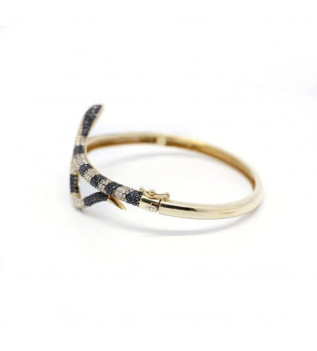Bracelet Largeur : 6 cm / Or 750 Bracelet Serpent Diamants noirs et blancs 58 Facettes 200057R