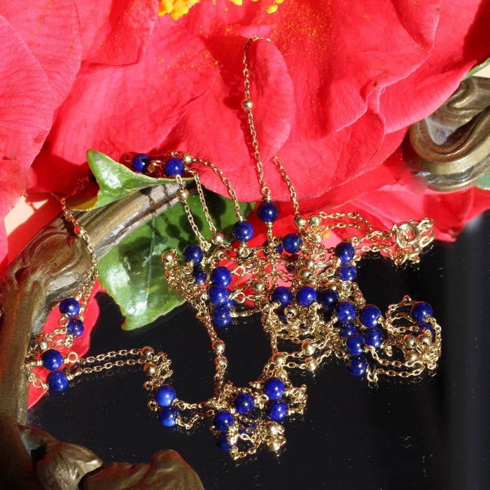 Collier Sautoir en or et perles de lapis lazuli 58 Facettes 21-040