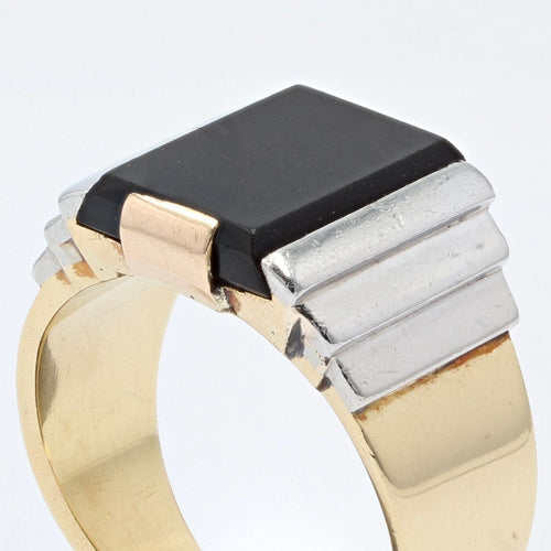 Bague 58 Chevalière art déco homme onyx platine et or 58 Facettes 21-211-58