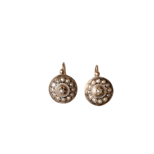 Boucles d'oreilles Dormeuses anciennes disque perles 58 Facettes