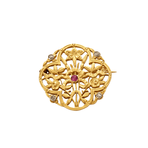 Broche Broche style Art Nouveau Diamants Rubis Verneuil 58 Facettes