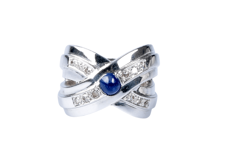 Bague Bague diamants saphir or blanc 58 Facettes 111-170463-34