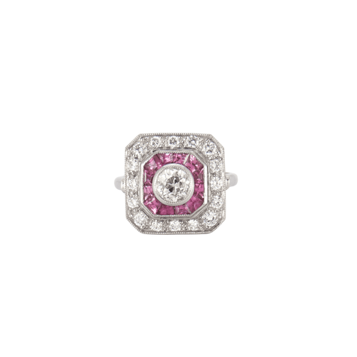 Bague 53 Bague style Art Déco Diamants et Rubis 58 Facettes