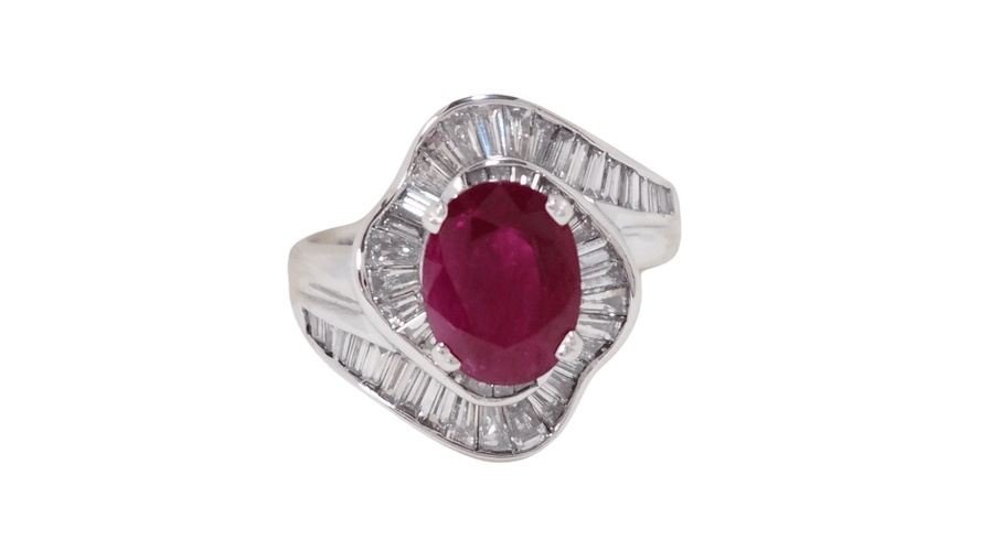 Bague 52 Bague jupe rubis diamants baguette 58 Facettes 32399