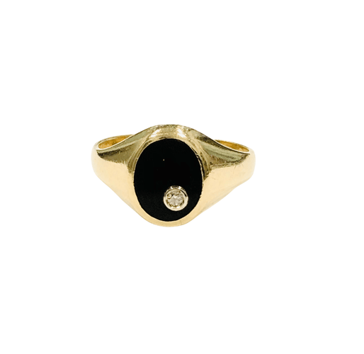 Bague 57.5 Chevalière or jaune onyx et diamant 58 Facettes