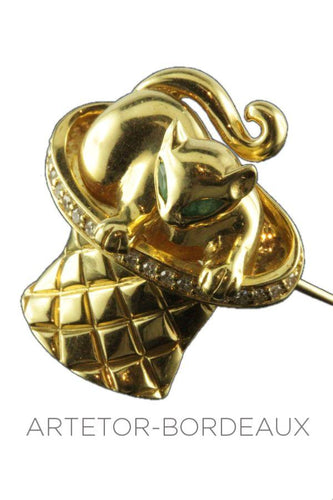 Broche Broche chat dans un chapeau 58 Facettes 19621