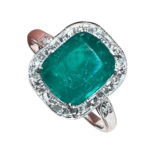 Bague 53 Bague Art Déco Or blanc Émeraude Diamants 58 Facettes
