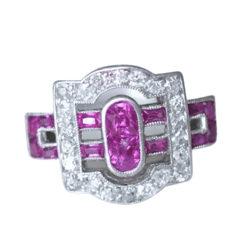 Bague Bague Art Deco diamants et rubis calibrés 58 Facettes