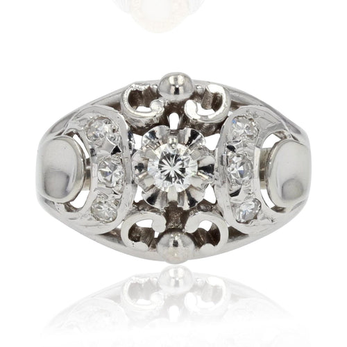 Bague 51 Bague bombée or blanc diamants 58 Facettes 21-112-51