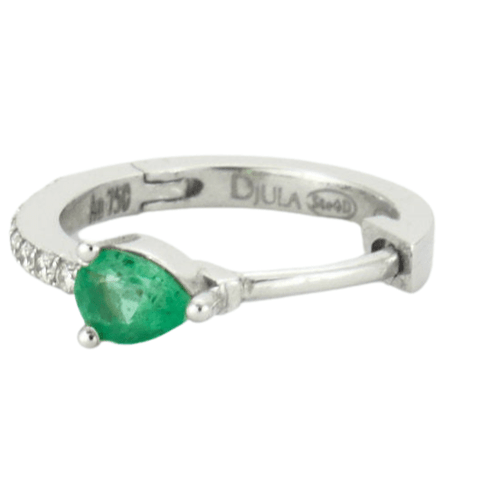 Boucles d'oreilles DJULA - mini Créole Or Blanc Emeraude Diamants 58 Facettes