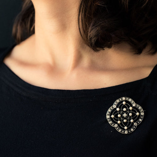 Broche Broche perles fines et diamants Belle Epoque 58 Facettes 20-192