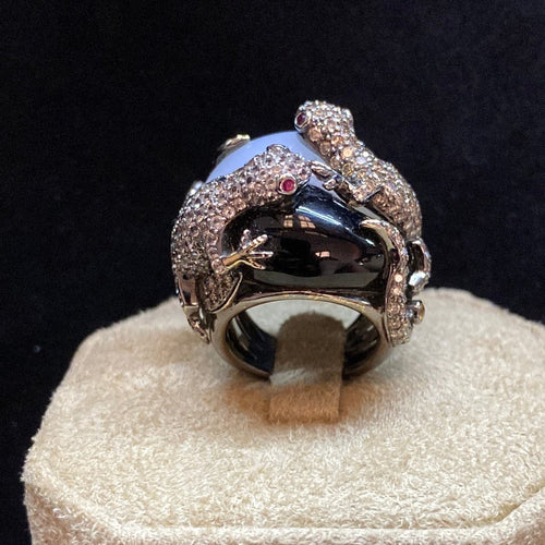 Bague Bague or foncé calcédoine, onyx et diamant salamandre 58 Facettes CEY5