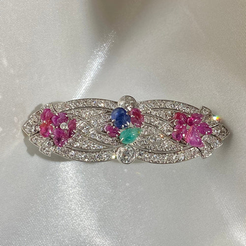 Broche Broche art déco platine diamants tutti frutti 58 Facettes