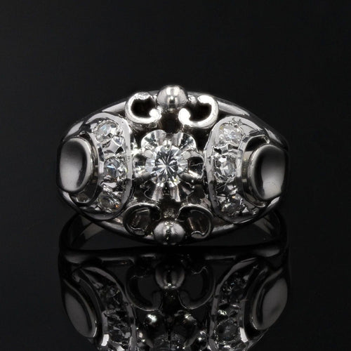 Bague 51 Bague bombée or blanc diamants 58 Facettes 21-112-51