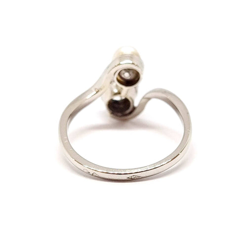 57 Bague Toi & Moi or blanc, platine diamant perle 58 Facettes