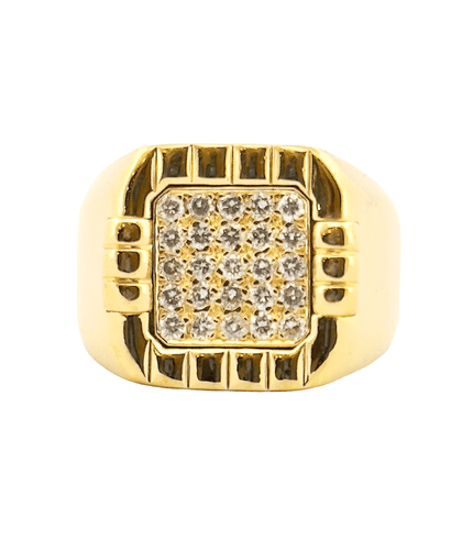 Bague 58 Chevalière vintage or massif 18 carats et diamants 58 Facettes