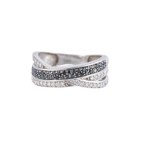 Bague 53 Bague Croisée pavage Diamants noirs et blancs 58 Facettes JE239
