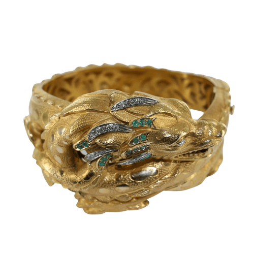 Bracelet MANCHETTE DRAGON DIAMANTS ET EMERAUDES 58 Facettes