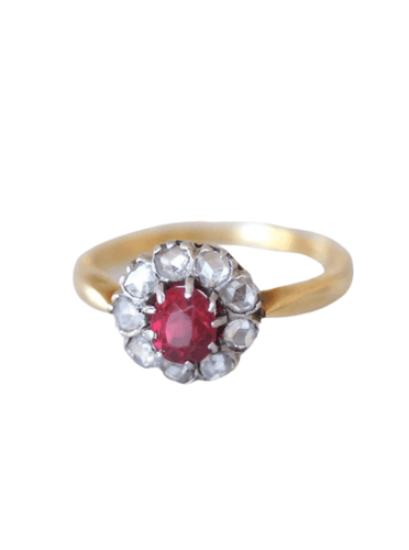 Bague Bague marguerite spinelle rouge entourage diamants 58 Facettes