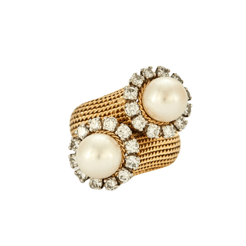 Bague 54 Bague Toi et Moi Perles Diamants 58 Facettes