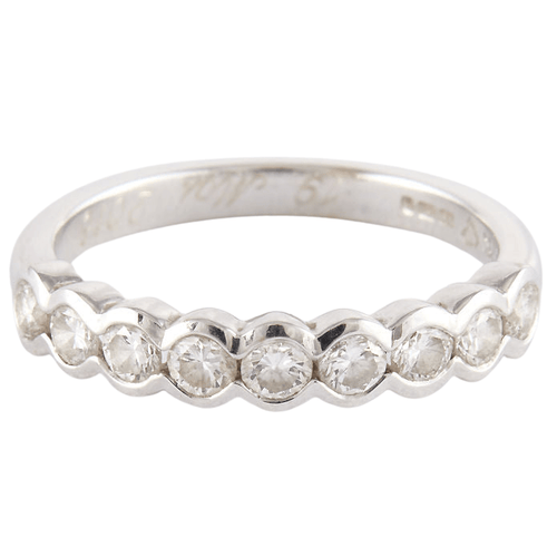 Bague Demi alliance en or gris, diamants, perles 58 Facettes
