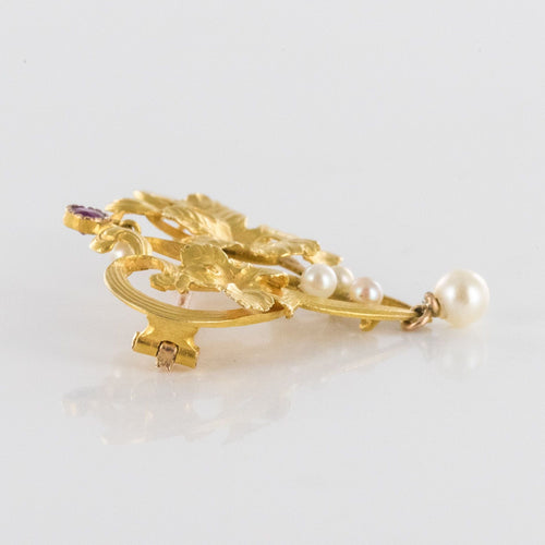 Broche Broche art nouveau rubis perles 58 Facettes 18-016A