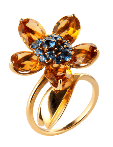 Bague Van Cleef & Arpels - Bague Fleur Saphirs et Citrines en or jaune 58 Facettes