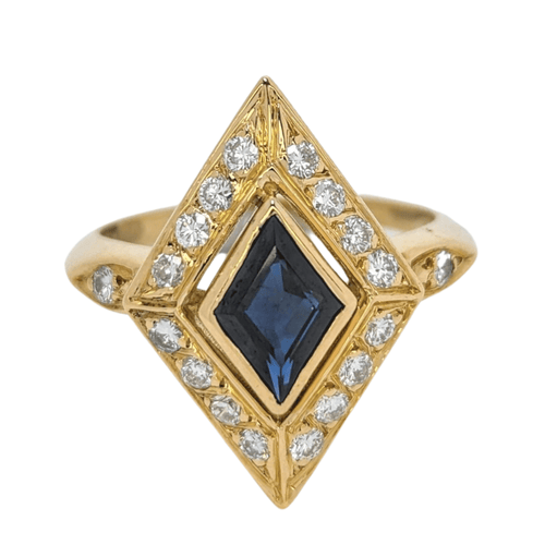 Bague Bague Losange or jaune diamants et saphir 58 Facettes 25587