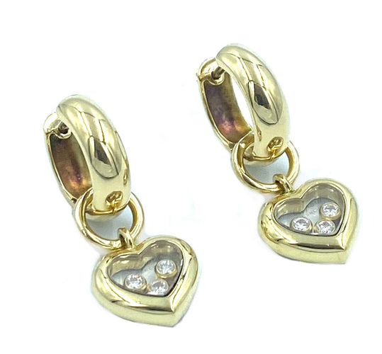 Boucles d'oreilles CHOPARD. Créoles Happy Diamonds or jaune et diamants 58 Facettes