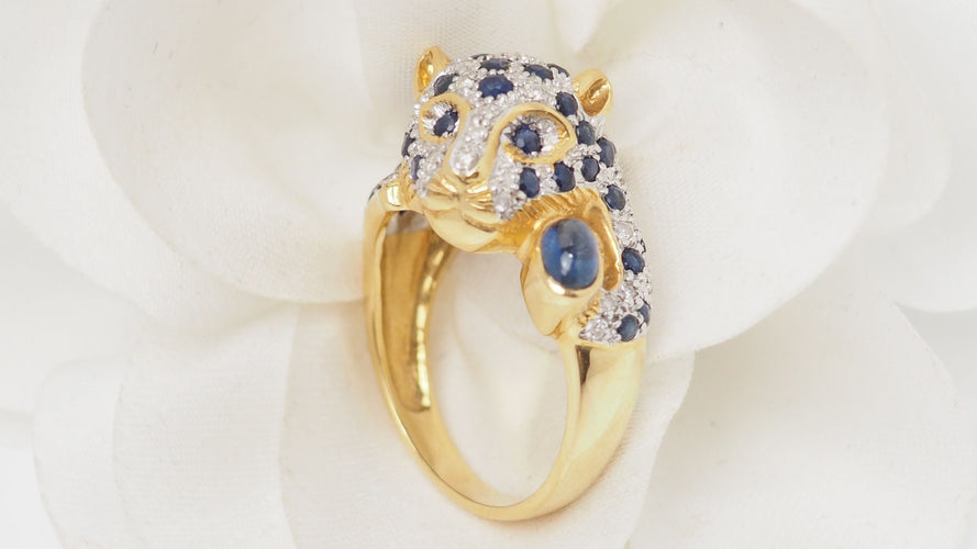 Bague 55 Bague Panthère Or jaune Saphirs Diamants 58 Facettes 32508