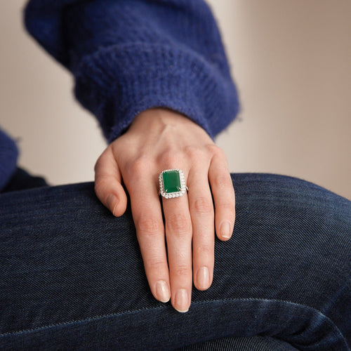 Bague 54 Bague Emeraude 11cts Diamants 58 Facettes B0843