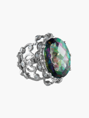 Bague Bague Pierre synthétique Or Blanc et Diamants 58 Facettes