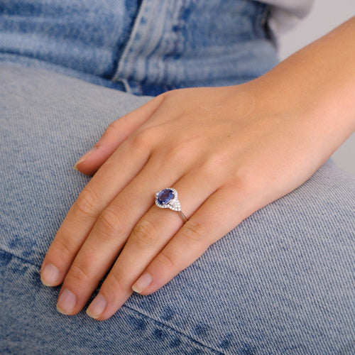 Bague 52 Bague Saphir Ceylan non chauffé 2.14ct et Diamants 58 Facettes