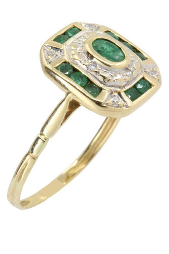 Bague 57 BAGUE STYLE ART-DÉCO EMERAUDES ET DIAMANTS 58 Facettes 042311