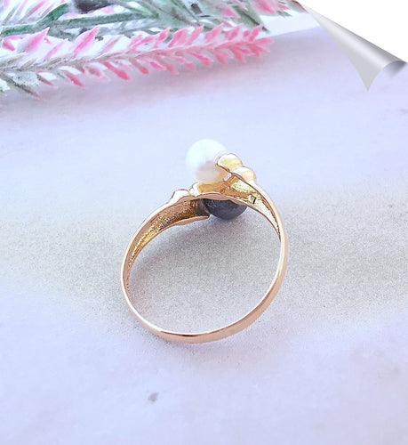 Bague Bague " Toi et Moi " Perle de culture Hématite 58 Facettes AA 1542